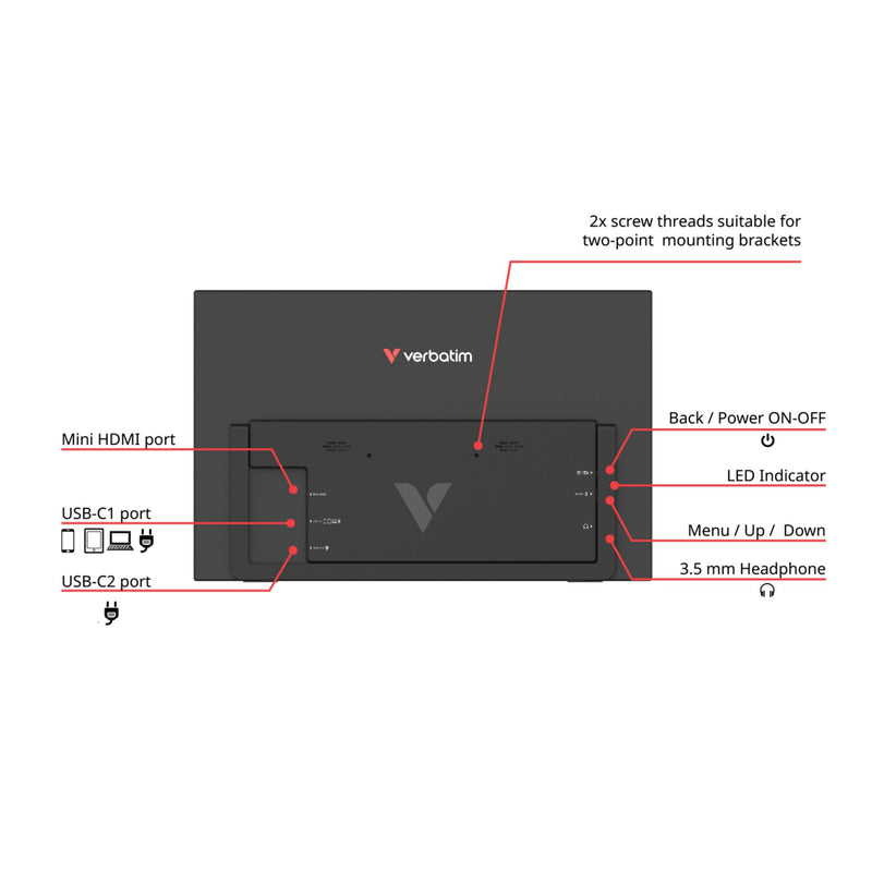 Verbatim Portable Touchscreen Monitor 15.6 Inch Full HD-3