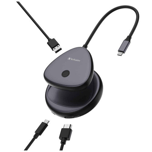 Verbatim 4K Wireless Adapter in use during an office presentation with a large display screen