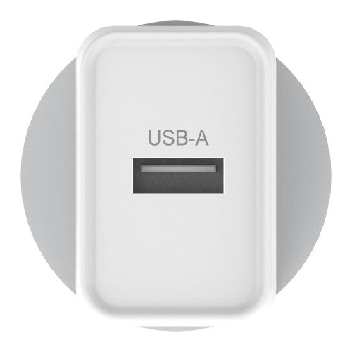 Top-down view of Verbatim white USB-A wall charger showing port opening