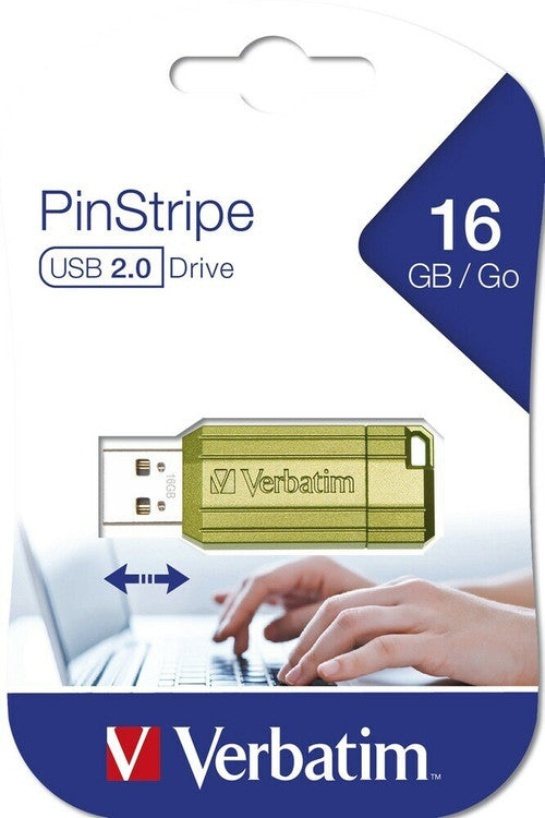 Verbatim Store n Go Pinstripe USB Drive 16GB in Eucalyptus Green with retractable connector extended