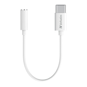 Verbatim USB-C to 3.5mm headphone jack adapter 10cm white on white background