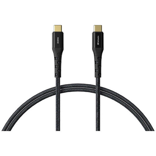 Verbatim 240W USB-C to USB-C nylon braided cable 120cm with aluminium connectors on white background
