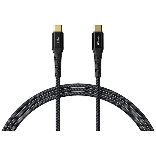 Verbatim 240W USB-C to USB-C cable 200cm with aluminium connectors and braided nylon jacket on white background