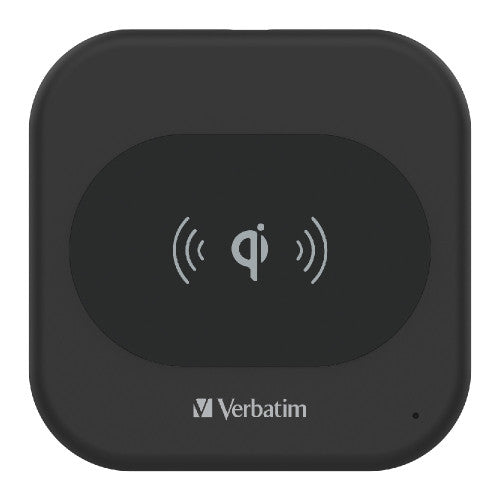 Verbatim 15W Wireless Charger Pad in black, top-down view on white background
