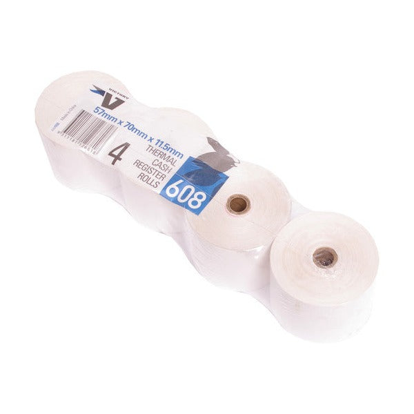 Victory CCR608 thermal cash register rolls 57x70x11.5mm carton of 24 on white background