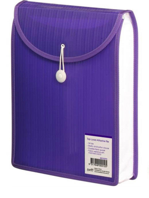 Bantex A4 Top Load Attache File Violet Box of 6