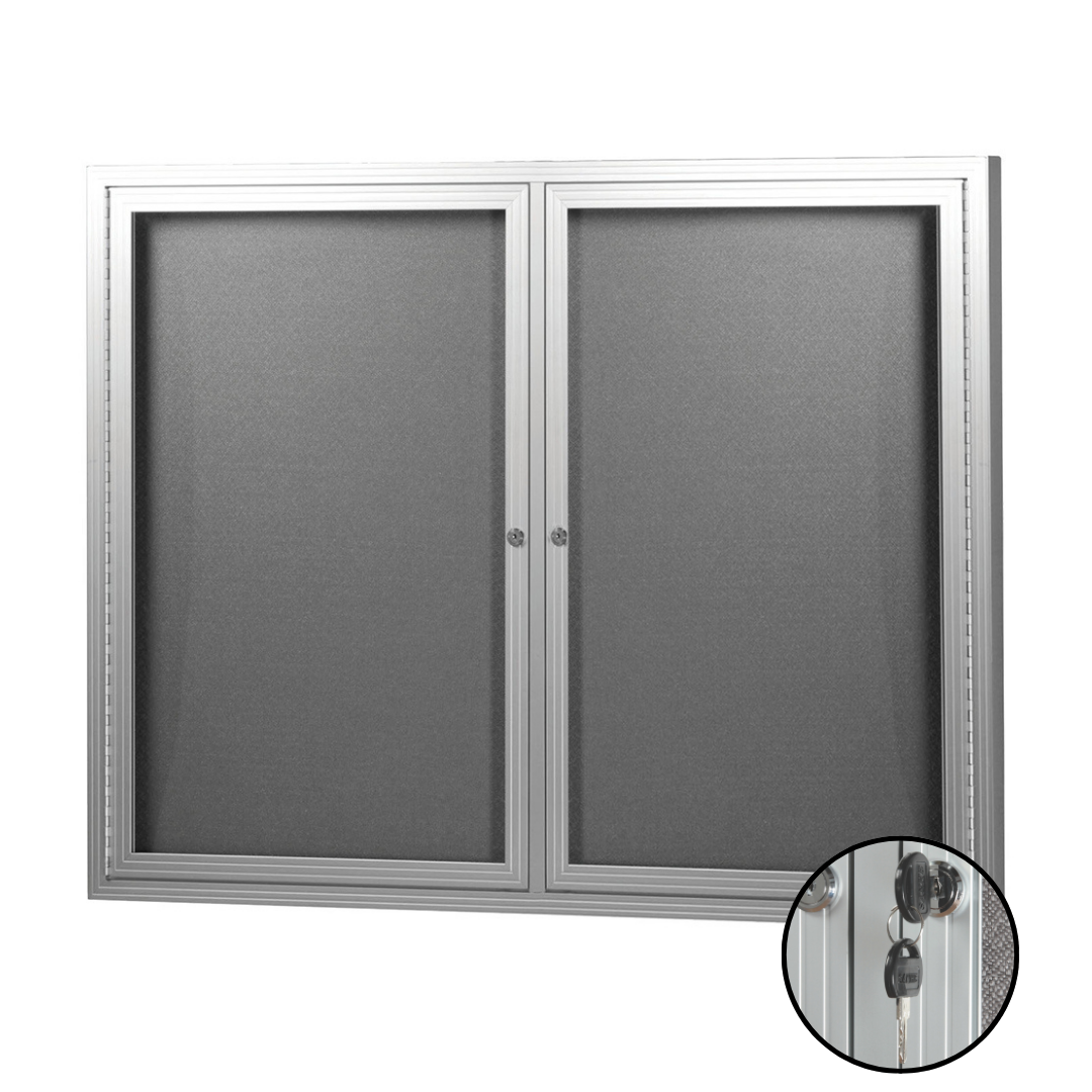 Visionchart BN-HDC-1290SL Be Noticed Hinged Door Notice Case Silver 2 Door 1220 x 915mm