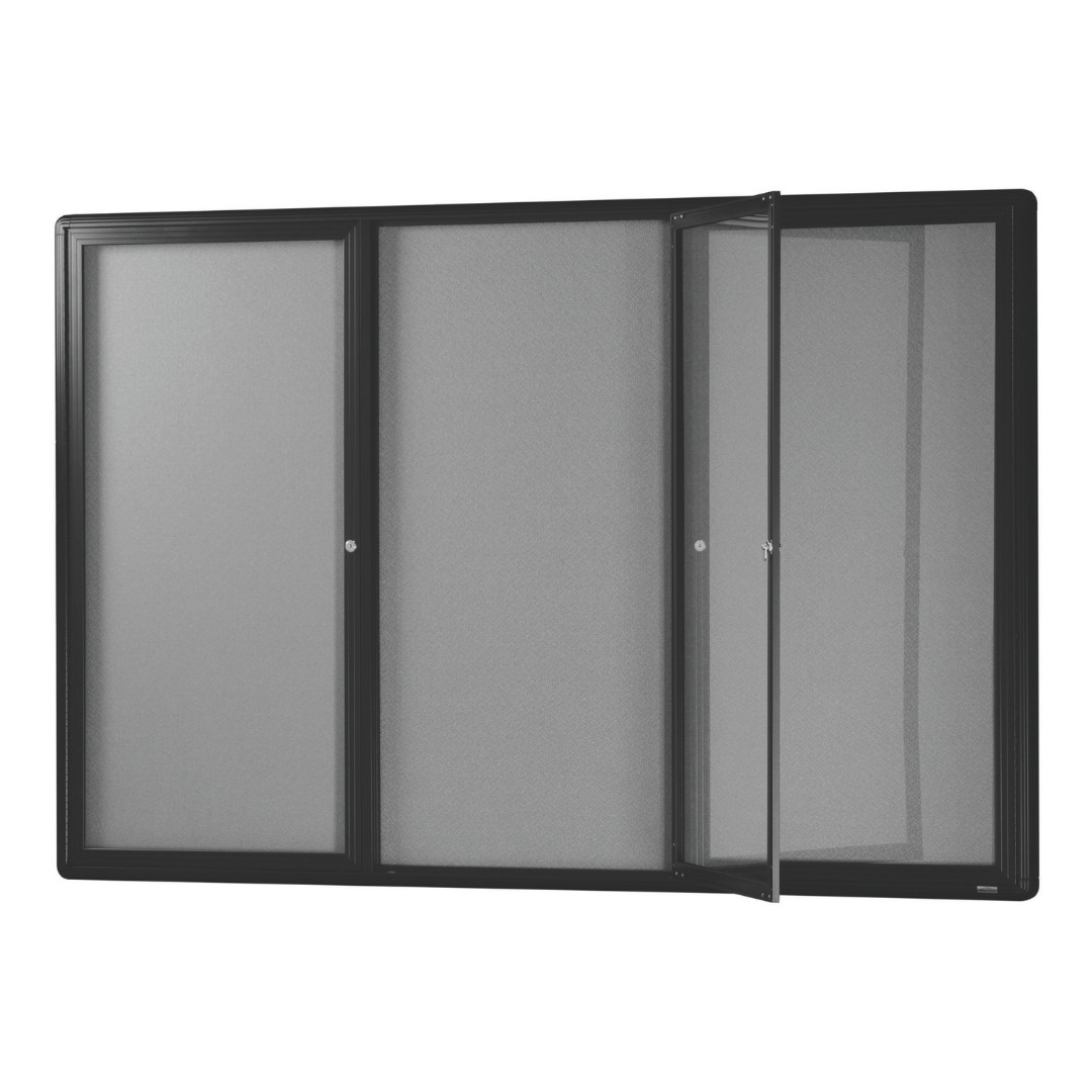 Visionchart BN-HDC-1812BL Be Noticed Hinged Door Notice Case Black 3 Door 1830 x 1220mm
