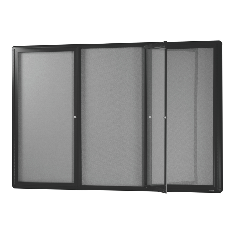 Visionchart BN-HDC-1812BL Be Noticed Hinged Door Notice Case Black 3 Door 1830 x 1220mm
