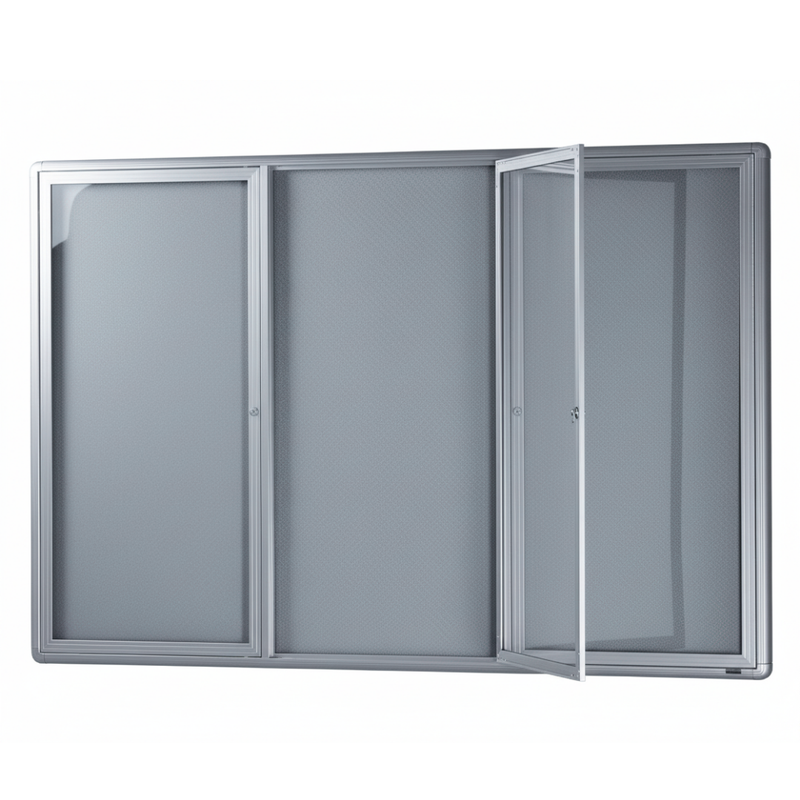 Visionchart BN-HDC-1812SL Be Noticed Hinged Door Notice Case Silver 3 Door 1830 x 1220mm