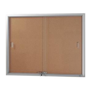Visionchart BN-SGC-1290SC Be Noticed Sliding Door Notice Case Silver 2 Door Cork 1220 x 915mm