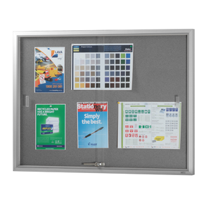 Visionchart BN-SGC-1290SL Be Noticed Sliding Door Notice Case Silver 2 Door Grey Fabric 1220 x 915mm