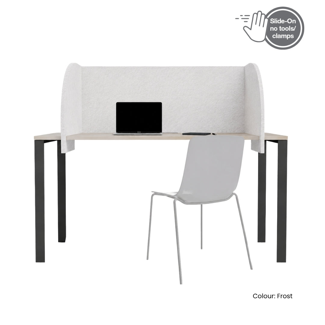 Visionchart SANA Slide-On Surround Desk Screen 940 x 680 x 480mm Arc Moonlight — shown in Frost