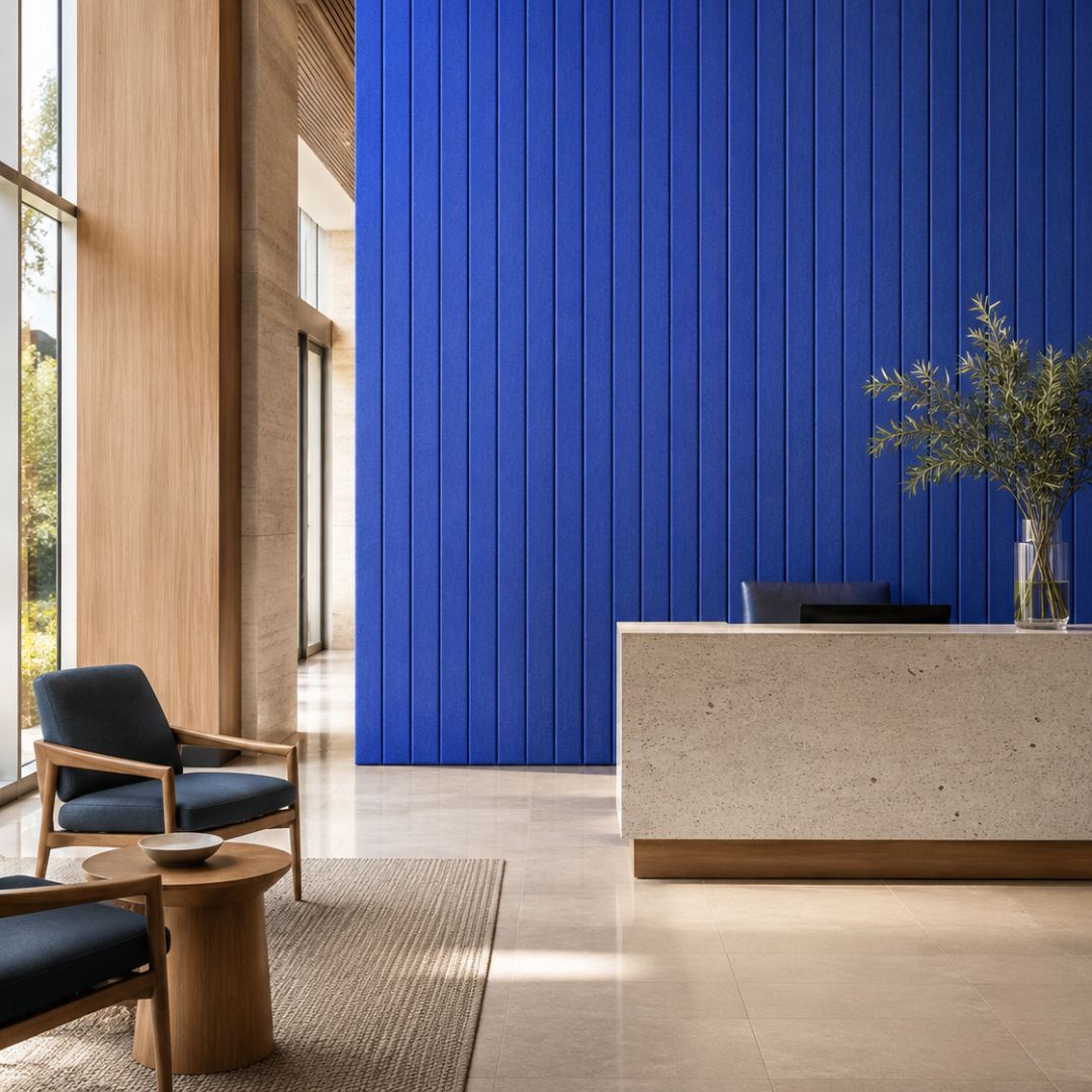 Visionchart SANA2612L-DE12 SANA Linea Acoustic Panel 12mm 2600x1200mm Denim 02. Alternate view 1. Supplied product image from Visionchart for Mega Office Supplies.