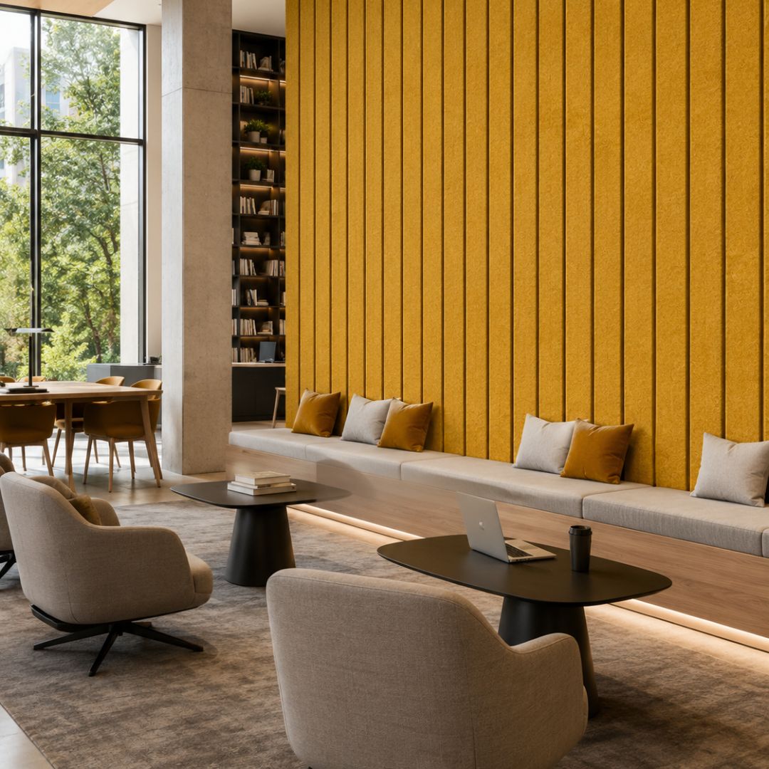 Visionchart SANA2612L-MT12 SANA Linea Acoustic Panel 12mm 2600x1200mm Mustard 59. Alternate view 1. Supplied product image from Visionchart for Mega Office Supplies.