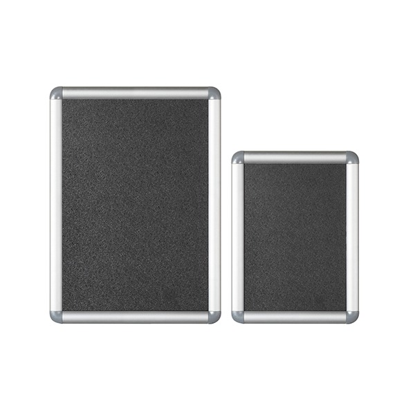 Two silver Visionchart snap frames side by side on a white background with dark grey blank inserts and rounded light grey corners. The larger frame is the A3, which is the size listed here, and the smaller frame is the A4.