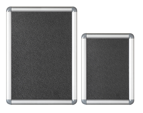 Two silver Visionchart snap frames side by side on a white background with dark grey blank inserts and rounded light grey corners. The larger frame is the A3, which is the size listed here, and the smaller frame is the A4.