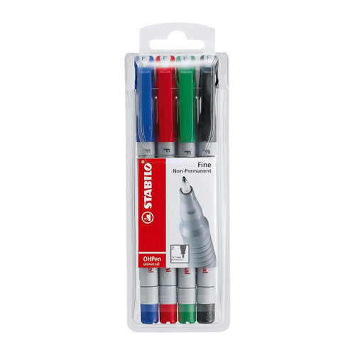 Stabilo OHPen Universal Soluble Overhead Projector Pen Fine 0.7mm Wallet of 4 Assorted Colours