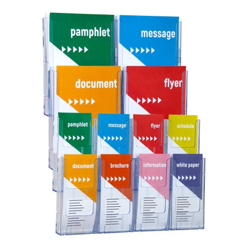 Deflecto Lit-Loc Wall Display A4 x 4 and DL x 8