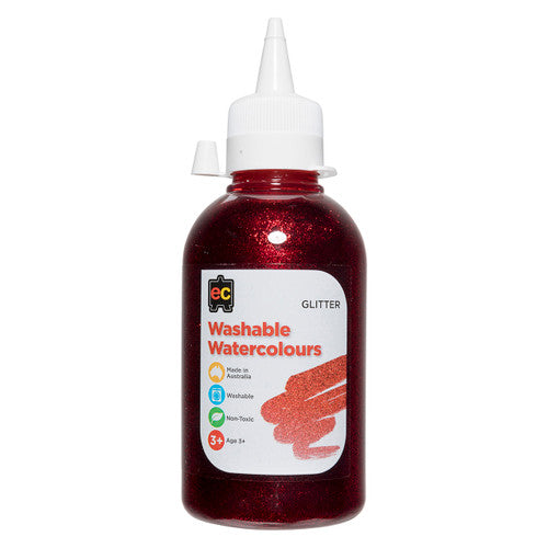 Educational Colours Glitter Washable Watercolour 250ml Red