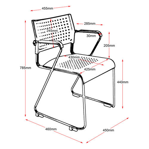 Rapidline Wimbledon Visitor Conference Chair Sled Base with Arms Black