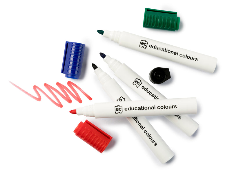 Educational Colours Whiteboard Markers Thick Pack of 4 Black Blue Green Red-2