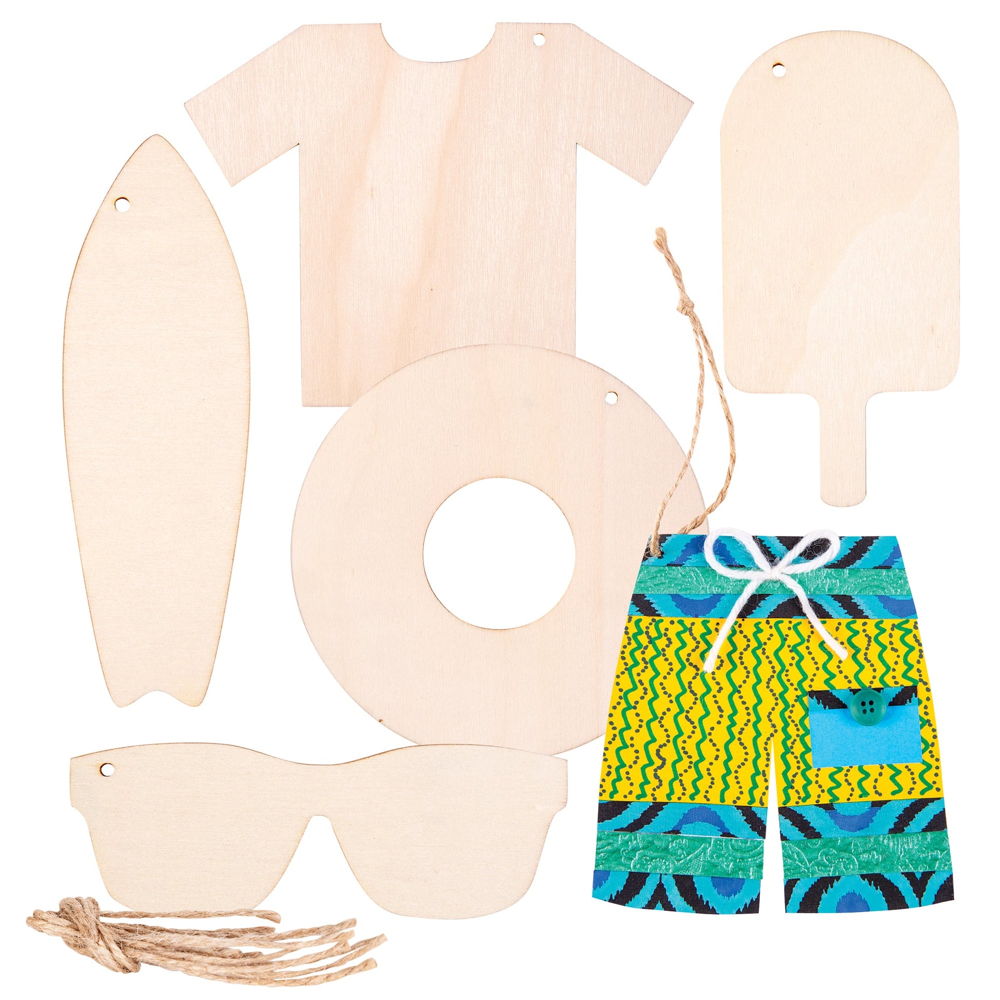 Zart Wooden Australian Summer Shapes Pack of 24 6 Designs with Jute String-1