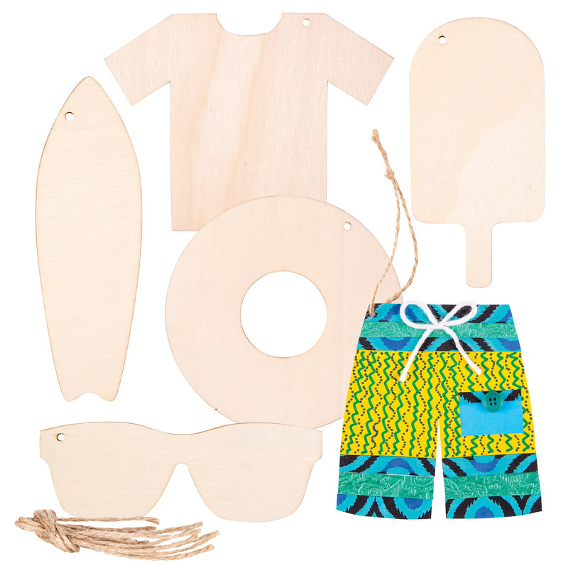 Zart Wooden Australian Summer Shapes Pack of 24 6 Designs with Jute String-1