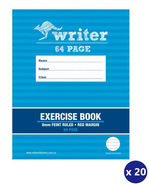 Writer Exercise Book 225x175mm 64 Page 8mm Ruled Plus Margin Pack of 10