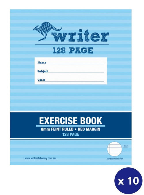 Writer Exercise Book 225x175mm 128 Page 8mm Ruled Plus Margin Pack 10