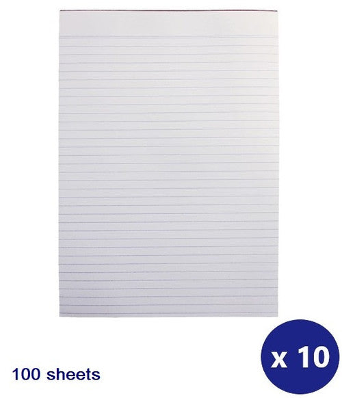 Writer Bank Office Pad Ruled 100 Sheet A4 294x208mm Pack 10