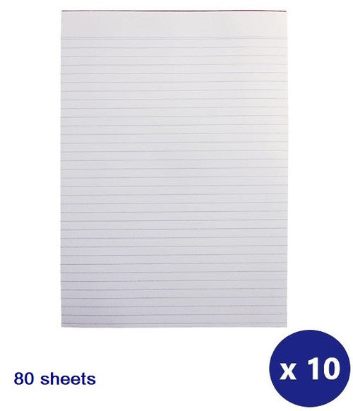 Writer Bank Office Pad Ruled 80 Sheet A4 294x208mm Pack 10