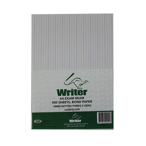 Writer A4 Exam Paper 18mm Dotted Thirds Landscape Ream 500 Sheets — front of ream