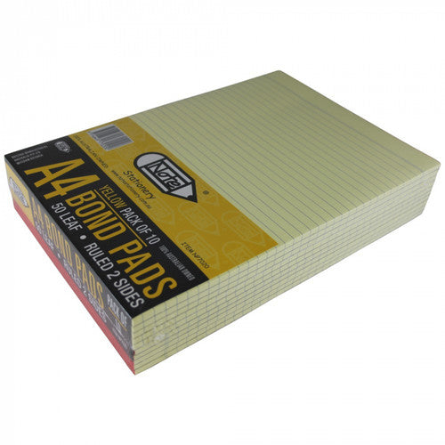 Writer Premium Bond Pad Ruled A4 Yellow 50 Leaf Double Sided Pack of 10