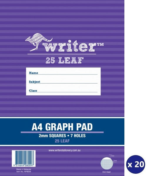 Writer A4 Graph Pad 25 Sheet 2mm Graph Loose Leaf Pack 20 — front cover