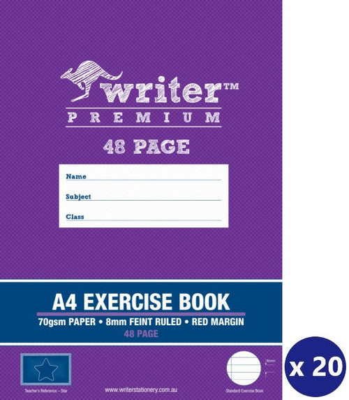 Writer Premium Exercise Book A4 48 Page 8mm Ruled Red Margin Star Cover Pack 20 — front cover