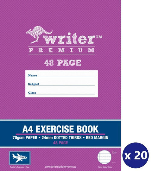 Writer Premium Exercise Book A4 48 Page 24mm Dotted Thirds Red Margin Pack 20 — front cover