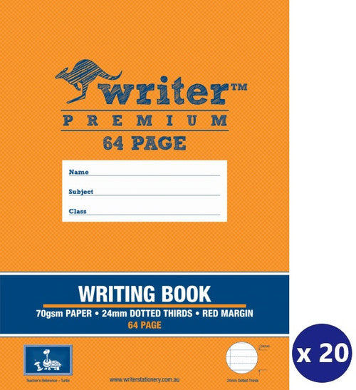 Writer Premium Writing Book A4 64 Page 24mm Dotted Thirds Red Margin Turtle Cover Pack 20 — front cover