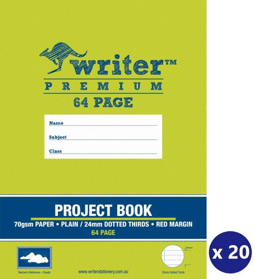 Writer Premium Project Book A4 64 Page Plain plus 24mm Dotted Thirds Red Margin Clouds Cover Pack 20 — front cover