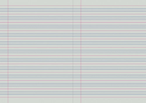 Writer Premium Exercise Book A4 48 Page QLD Year 1 Ruled Red Margin Rainbow Cover Pack 20 — open pages showing QLD Year 1 ruling