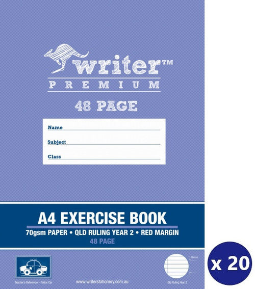 Writer Premium Exercise Book A4 48 Page QLD Year 2 Ruled Red Margin Police Car Cover Pack 20 — front cover