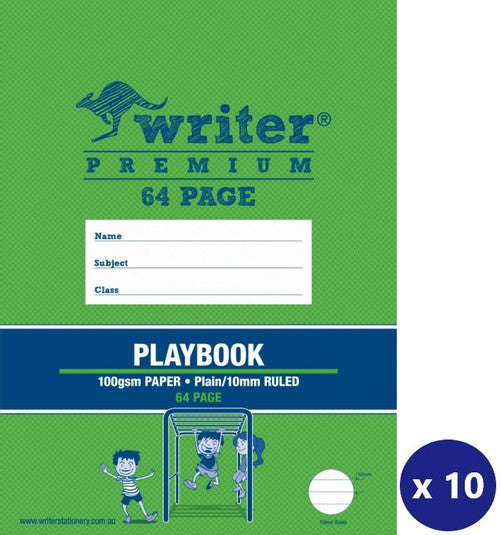 Writer Premium Playbook 330x240mm 64 Page Plain Plus 10mm Solid Ruled Pack 10 — front cover