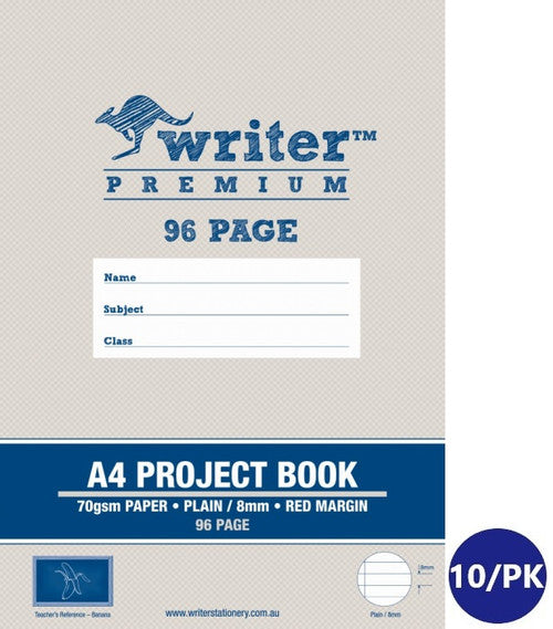 Writer Premium Project Book A4 96 Page Plain Plus 8mm Ruled Red Margin Banana Cover Pack 10 — front cover