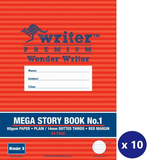 Writer Premium Wonder Writer A4 64 Page Plain Plus 14mm Dotted Thirds 80gsm Mega Story Book No 1 Pack 10 — front cover