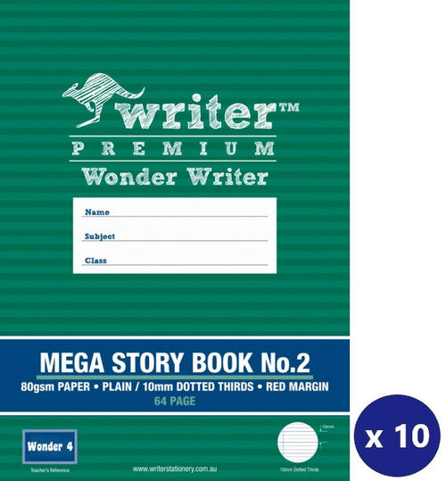 Writer Premium Wonder Writer A4 64 Page Plain Plus 10mm Dotted Thirds 80gsm Mega Story Book No 2 Pack 10 — front cover