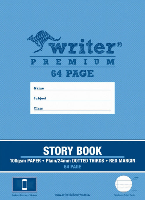 Writer Premium Story Book 330x240mm 64 Page Top Plain Bottom 24mm Dotted Thirds Telephone Cover Pack 10 — front cover
