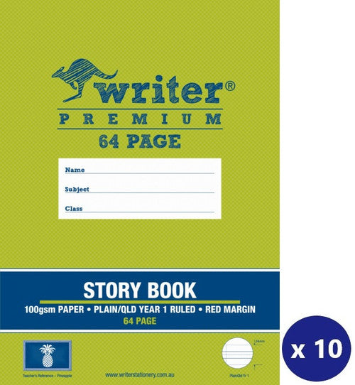 Writer Premium Story Book 330x245mm 64 Page Top Plain Bottom QLD Year 1 Ruled Pineapple Cover Pack 10 — front cover