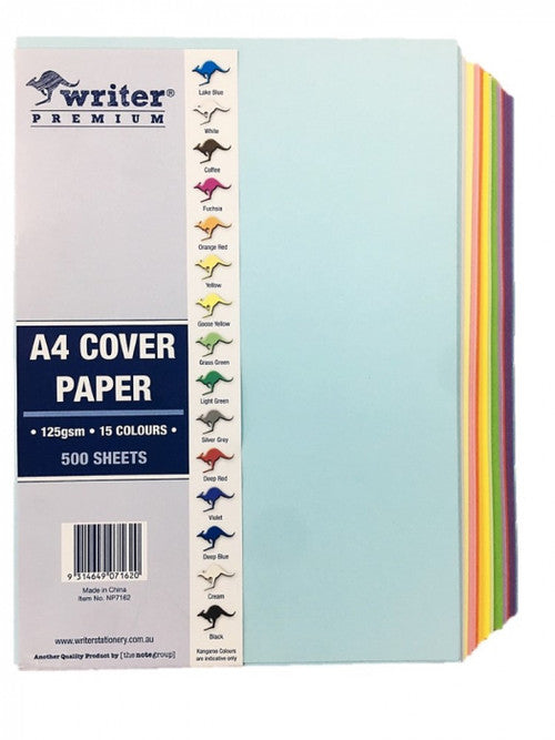Writer Premium A4 Cover Paper 125gsm 15 Colours Ream of 500 Sheets