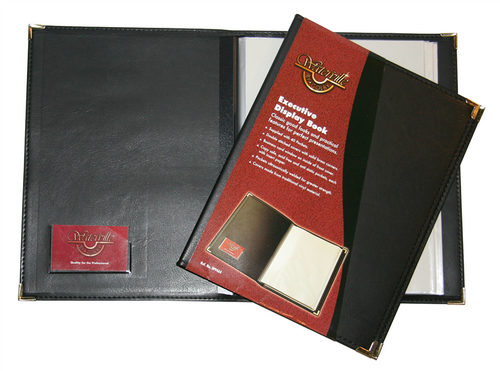 Waterville W94A4 Executive Display Book 40 Page in black with brassed corners and clear card window