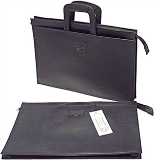 Waterville WS-20 black expandable vinyl portfolio with retractable handles and twin side pockets, shown closed